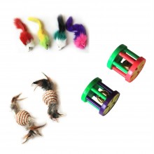 Iconic Pet - Fur Mice Paper Rope Ball & Plastic Roller - Set of 3