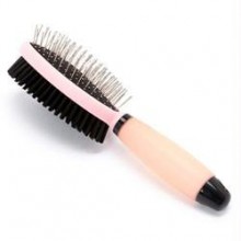 Iconic Pet Double Sided Brush with Silica Gel Soft Handle (Bristle & Hard Pin) - Pink