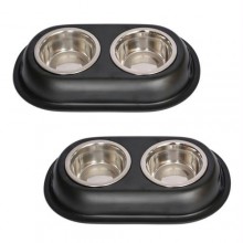 2 Pack Color Splash Stainless Steel Double Diner (Black) for Dog/Cat - 1/2 Pt - 8oz - 1 cup