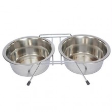 Iconic Pet Stainless Steel Double Diner with Wire Stand for Dog or Cat - 1/2 Pt - 8oz - 1 cup
